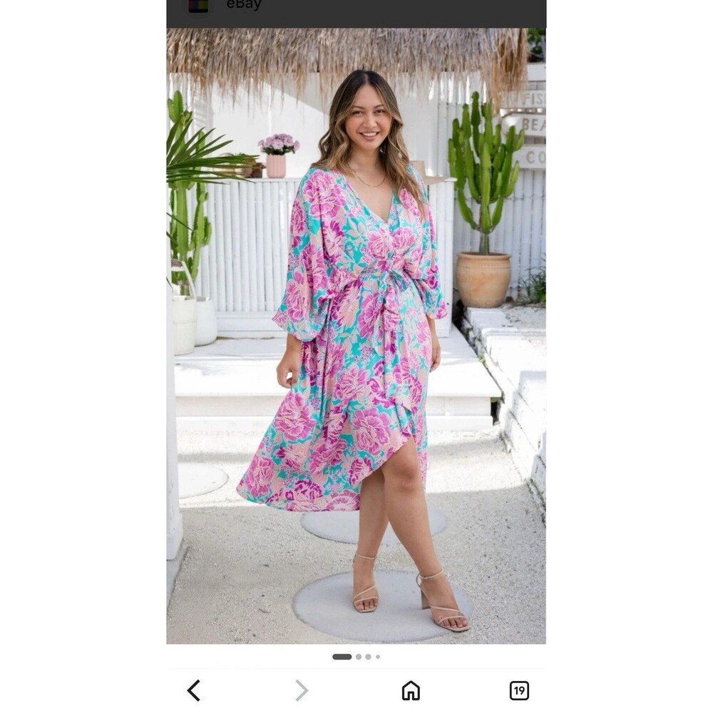 proud poppy Floral V-Neck Wrap Belted Tie Waist Midi Dress Women’s Plus 20